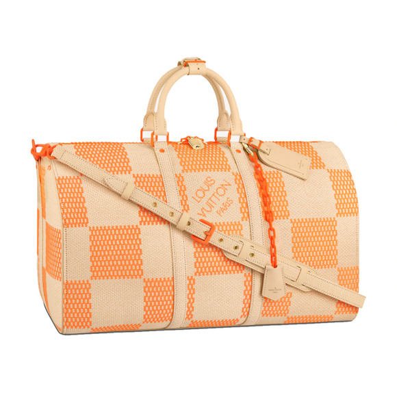 Louis Vuitton Keepall Bandouliere 50 Raffia Orange Beige Weekend Travel Bag - Picture 1 of 13